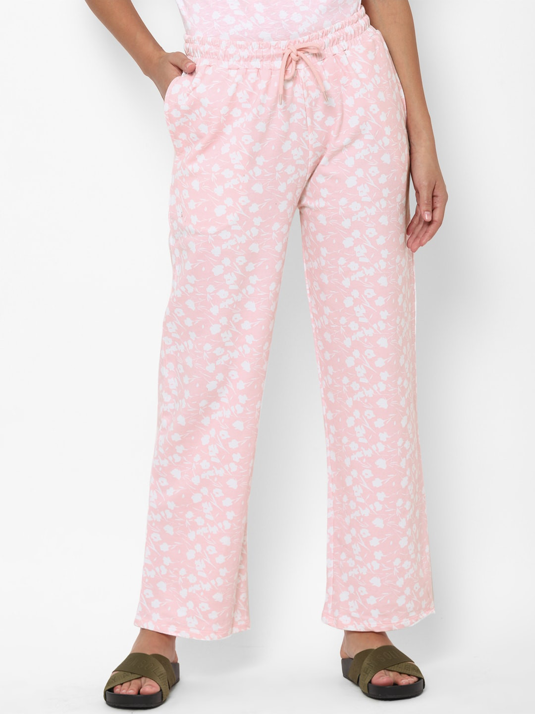 

Allen Solly Woman Women Pink Floral Printed 100% Cotton Parallel Trousers