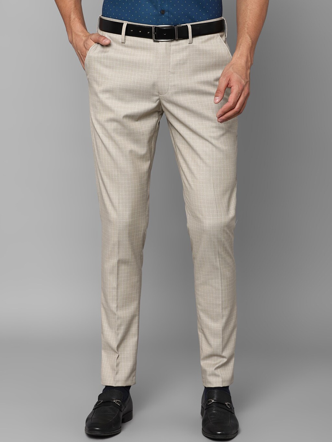 Louis Philippe Men Khaki Checked Slim Fit Trousers