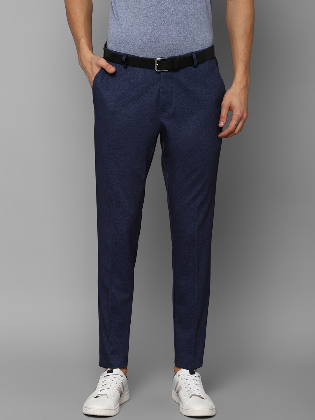 

Louis Philippe Sport Men Navy Blue Textured Slim Fit Trousers