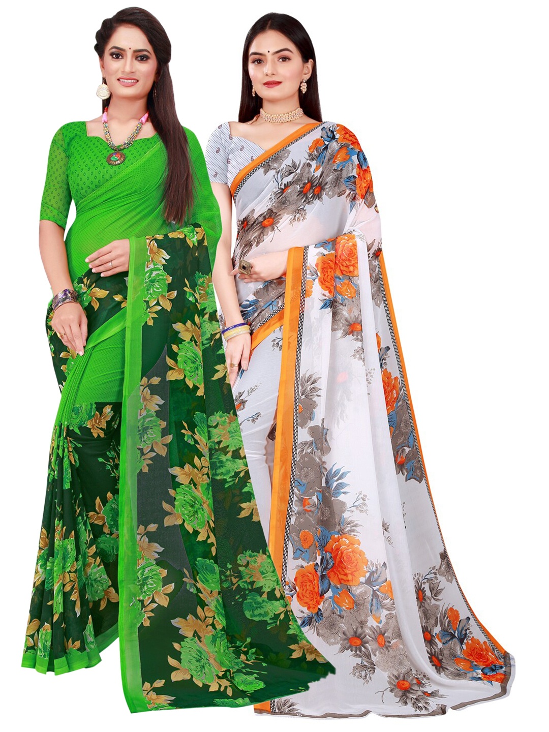 

SAADHVI Pack Of 2 Pure Georgette Saree, Green