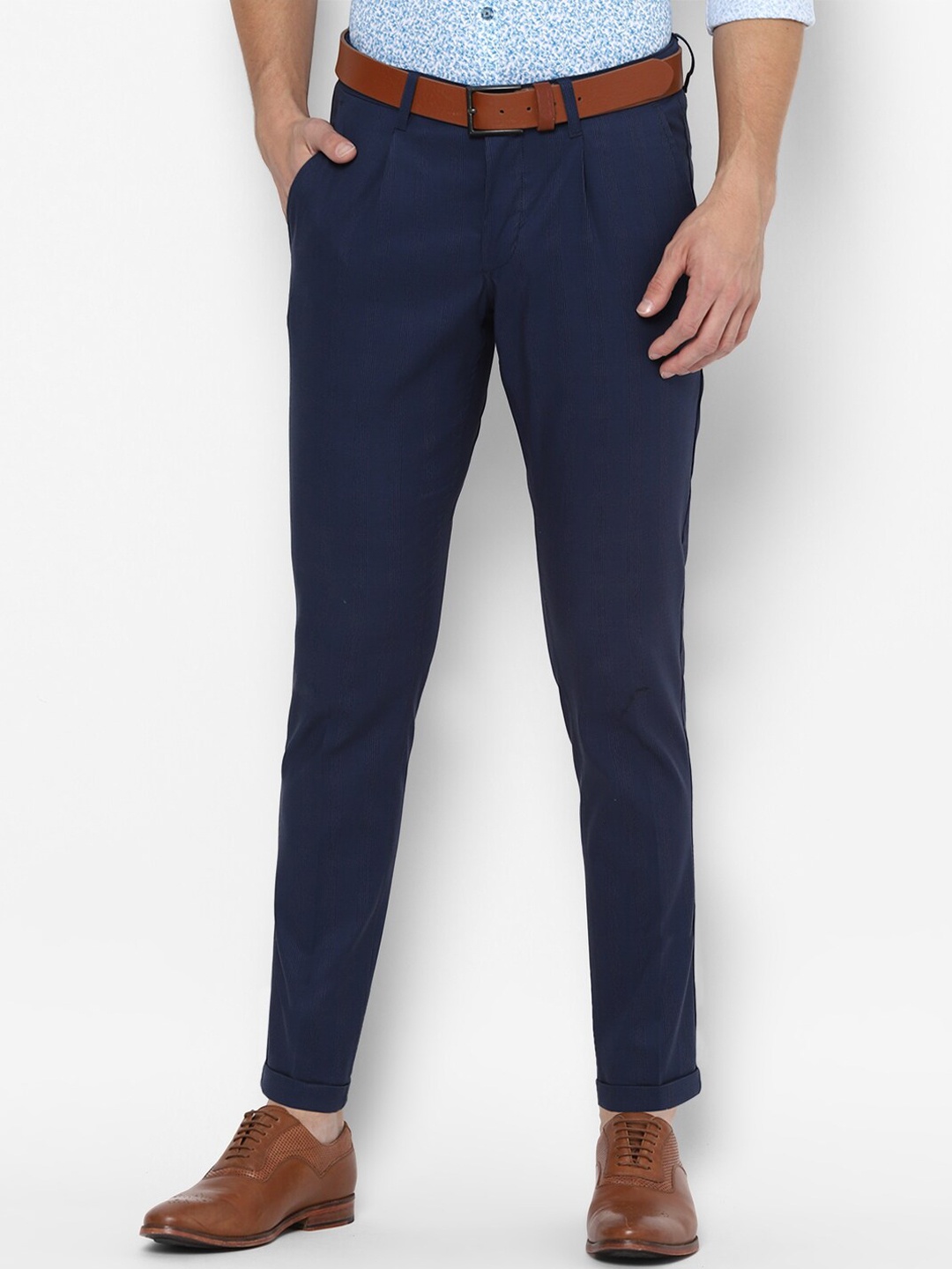 

SIMON CARTER LONDON Men Navy Blue Slim Fit Pleated Trousers