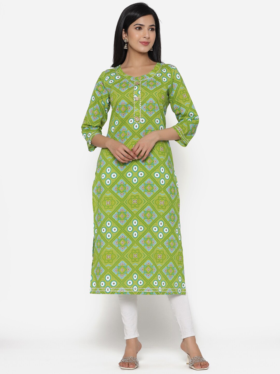 

ETHNIC STREET Green Bandhani Printed Pure Cotton Kurti
