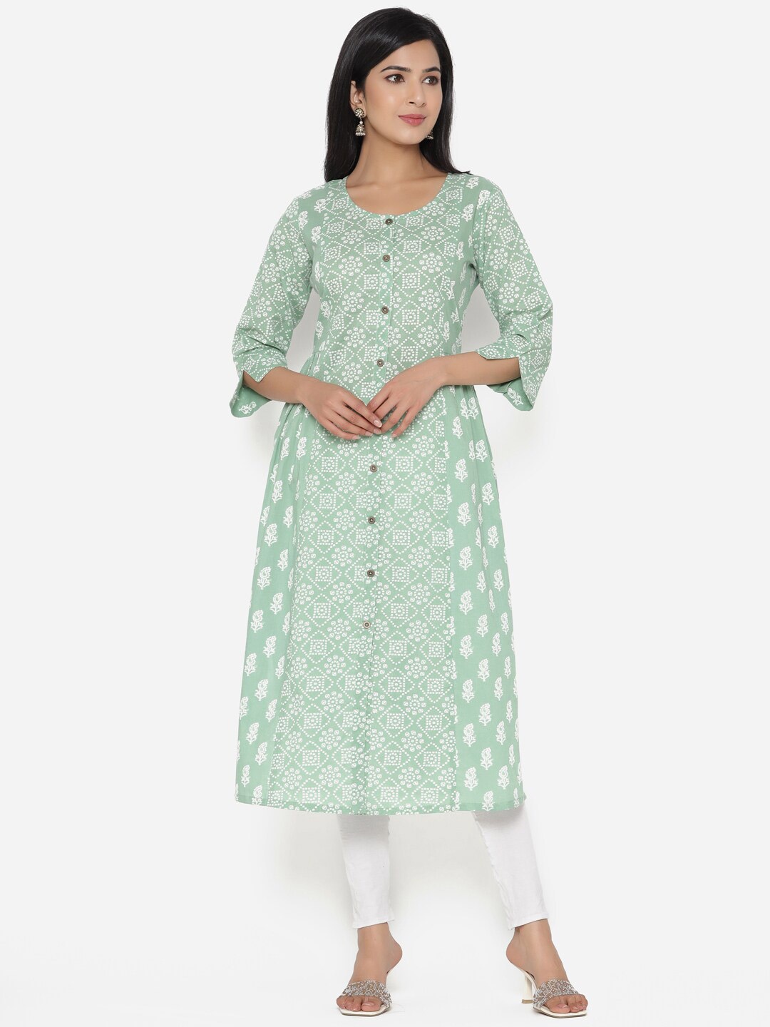 

ETHNIC STREET Women Green Ethnic Motifs Printed Kurta