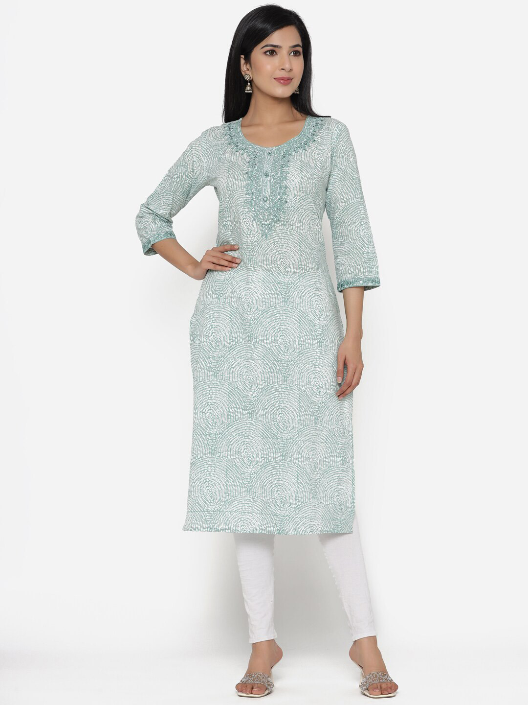 

ETHNIC STREET Women Green Quirky Printed Pure Cotton Kurti