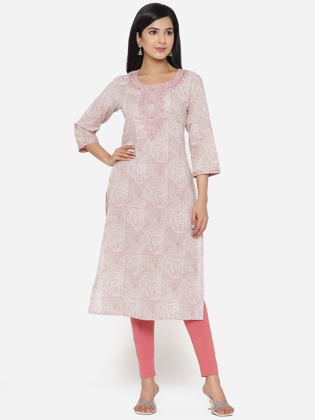 

ETHNIC STREET Women Pink Printed Thread Work Kurta