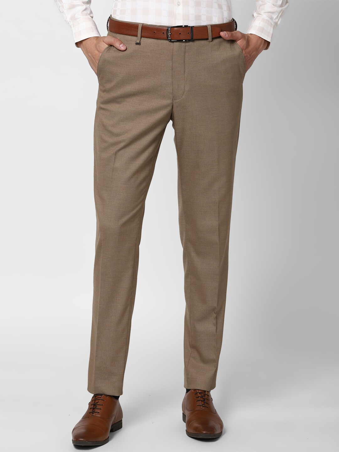 Van Heusen Men Brown Mid Rise Regular Fit Formal Trousers