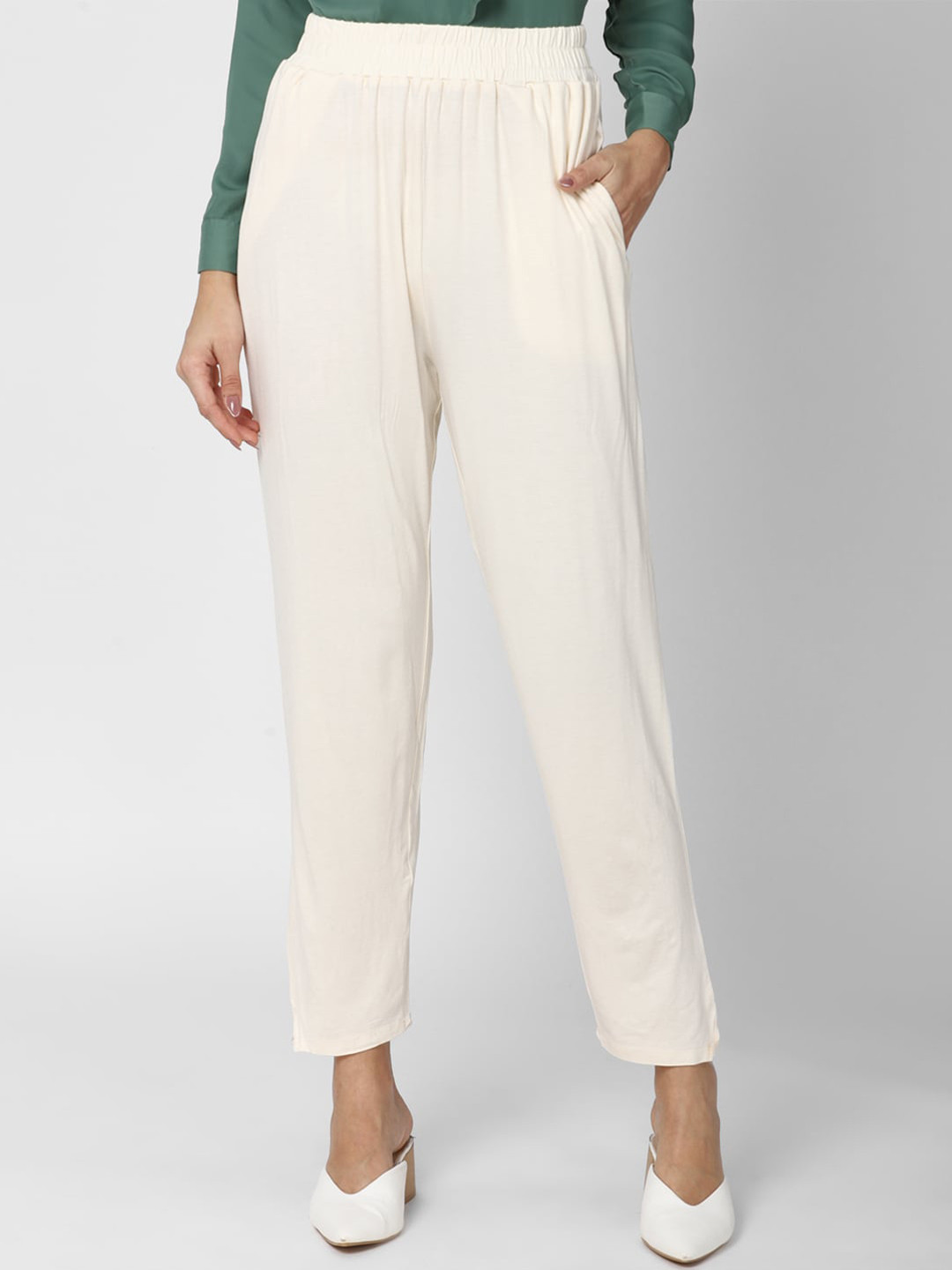 

Van Heusen Woman Women Cream-Coloured Solid Trousers