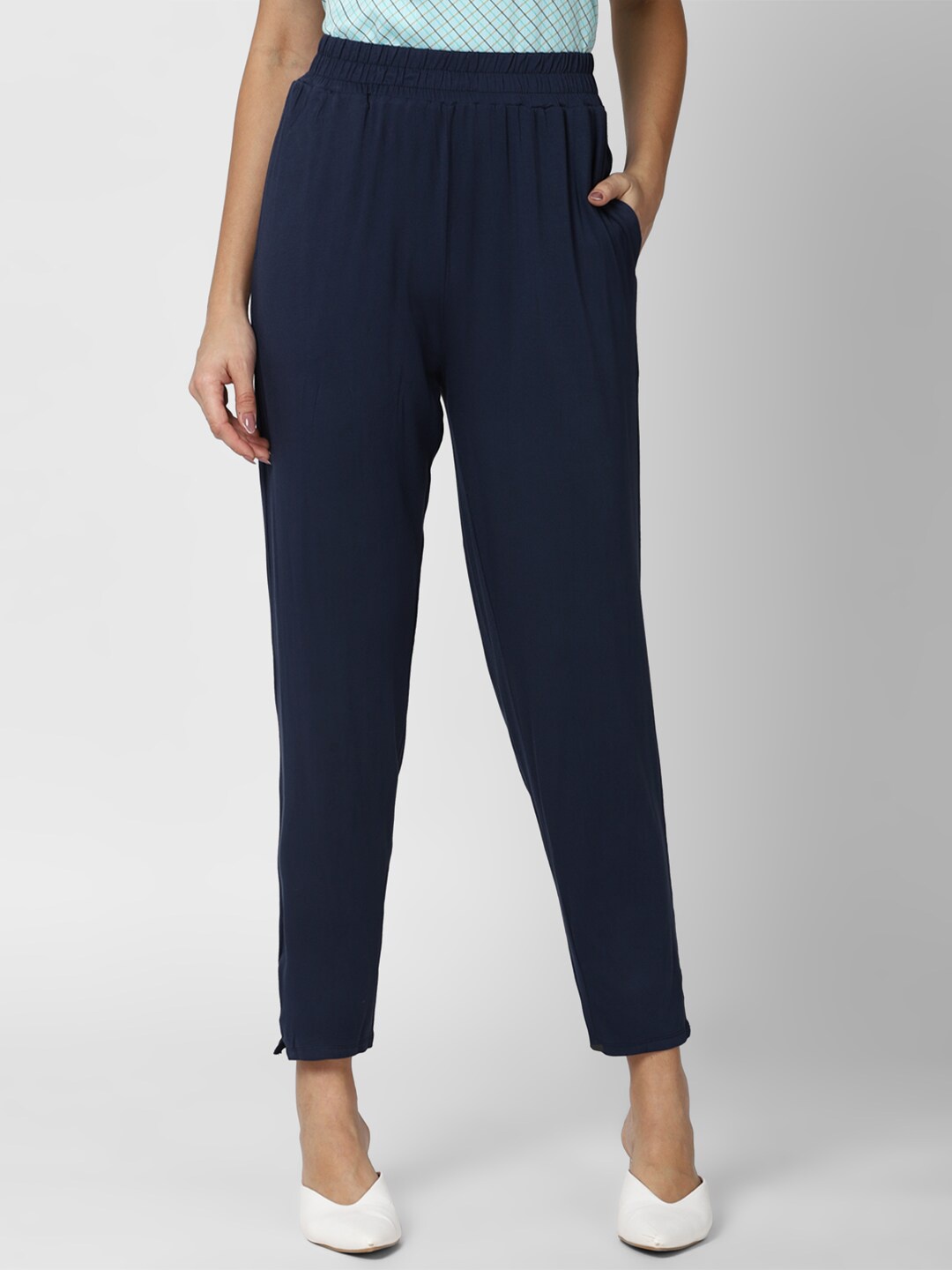 Van Heusen Woman Women Navy Blue Solid Trousers