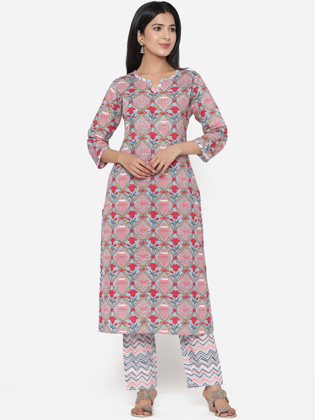 

ETHNIC STREET Women Multicoloured Printed Pure Cotton Kurti with Palazzos, Multi