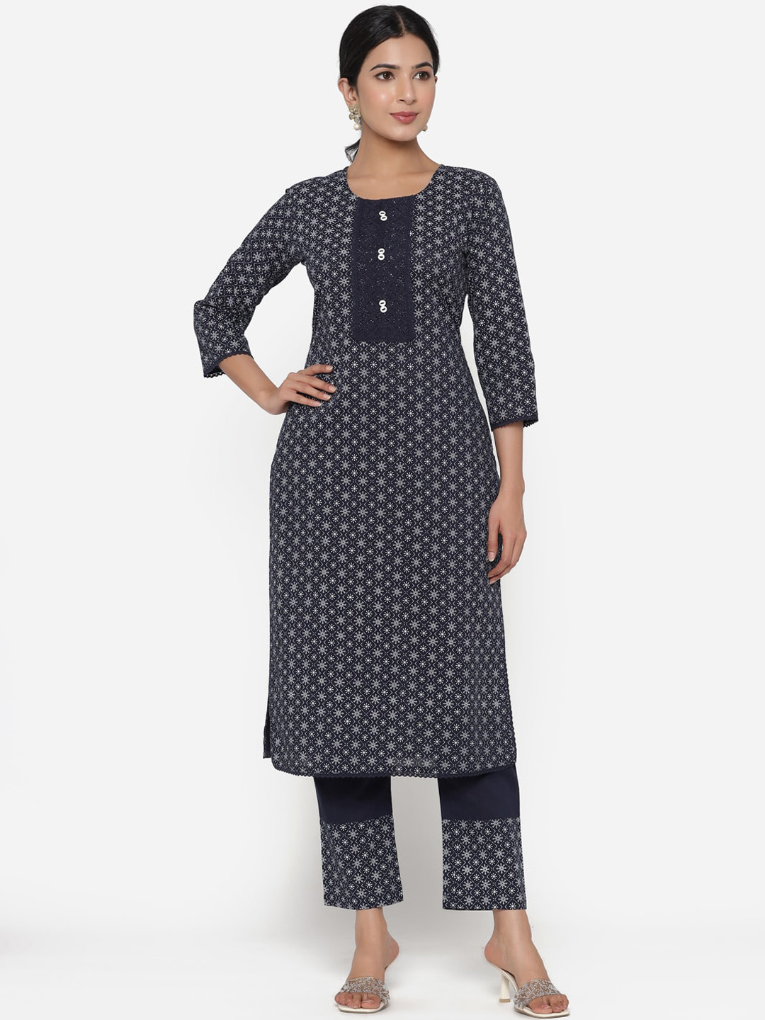 

ETHNIC STREET Women Blue Ethnic Motifs Printed Pure Cotton Kurta Set