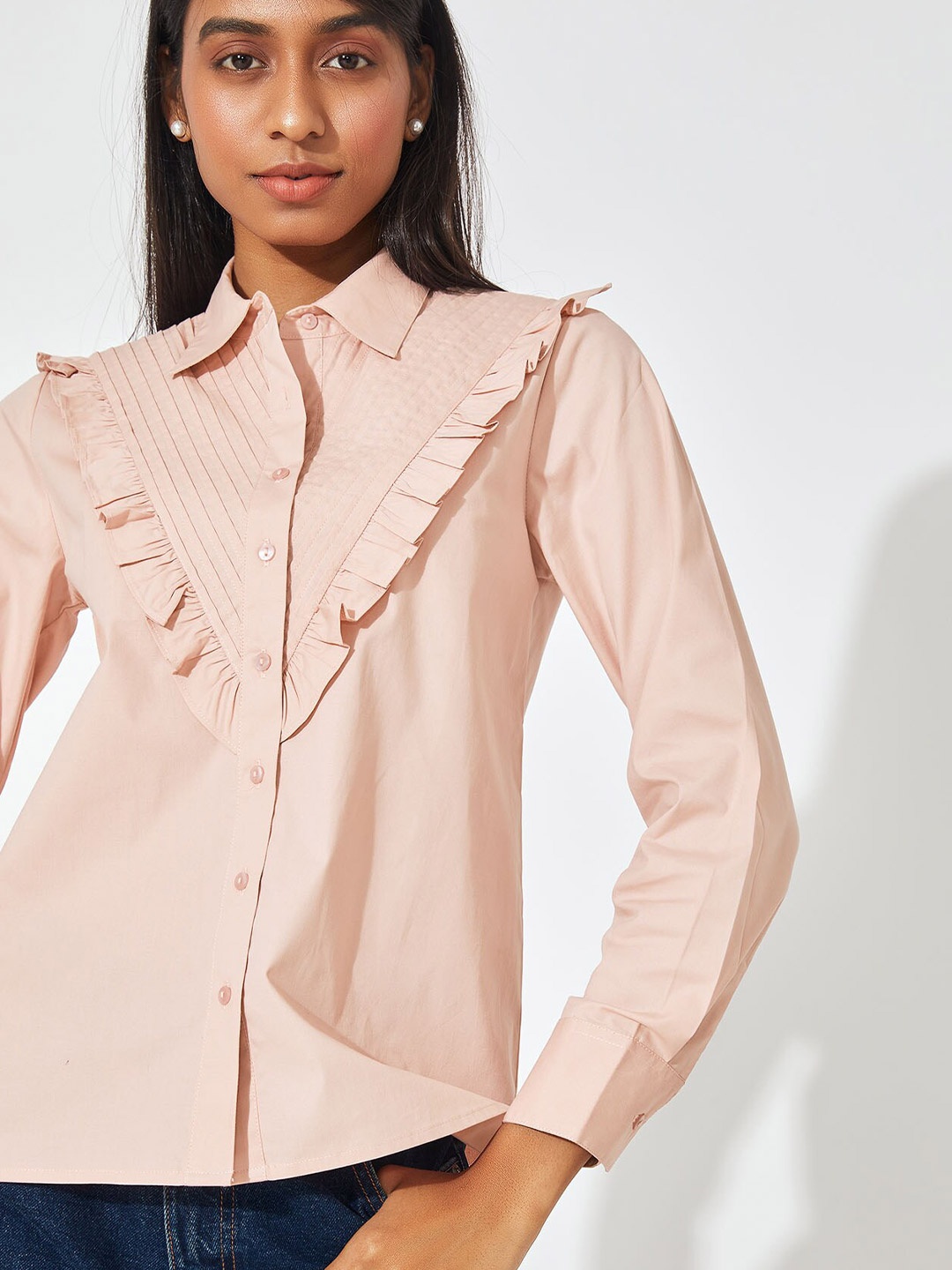 

The Label Life Women Pink Yoke Pleated Casual Shirt