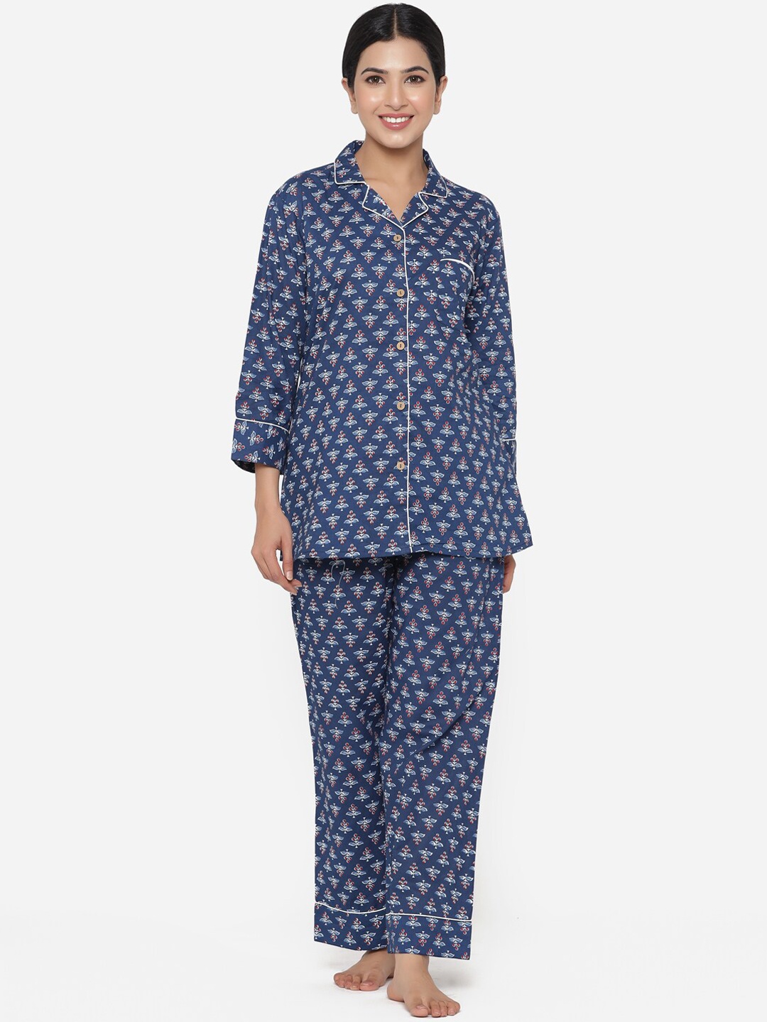 

ETHNIC STREET Women Blue & Red Printed Cotton Night Suit