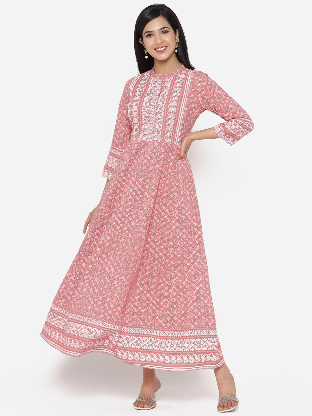 

ETHNIC STREET Pink Ethnic Motifs Printed Maxi Dress