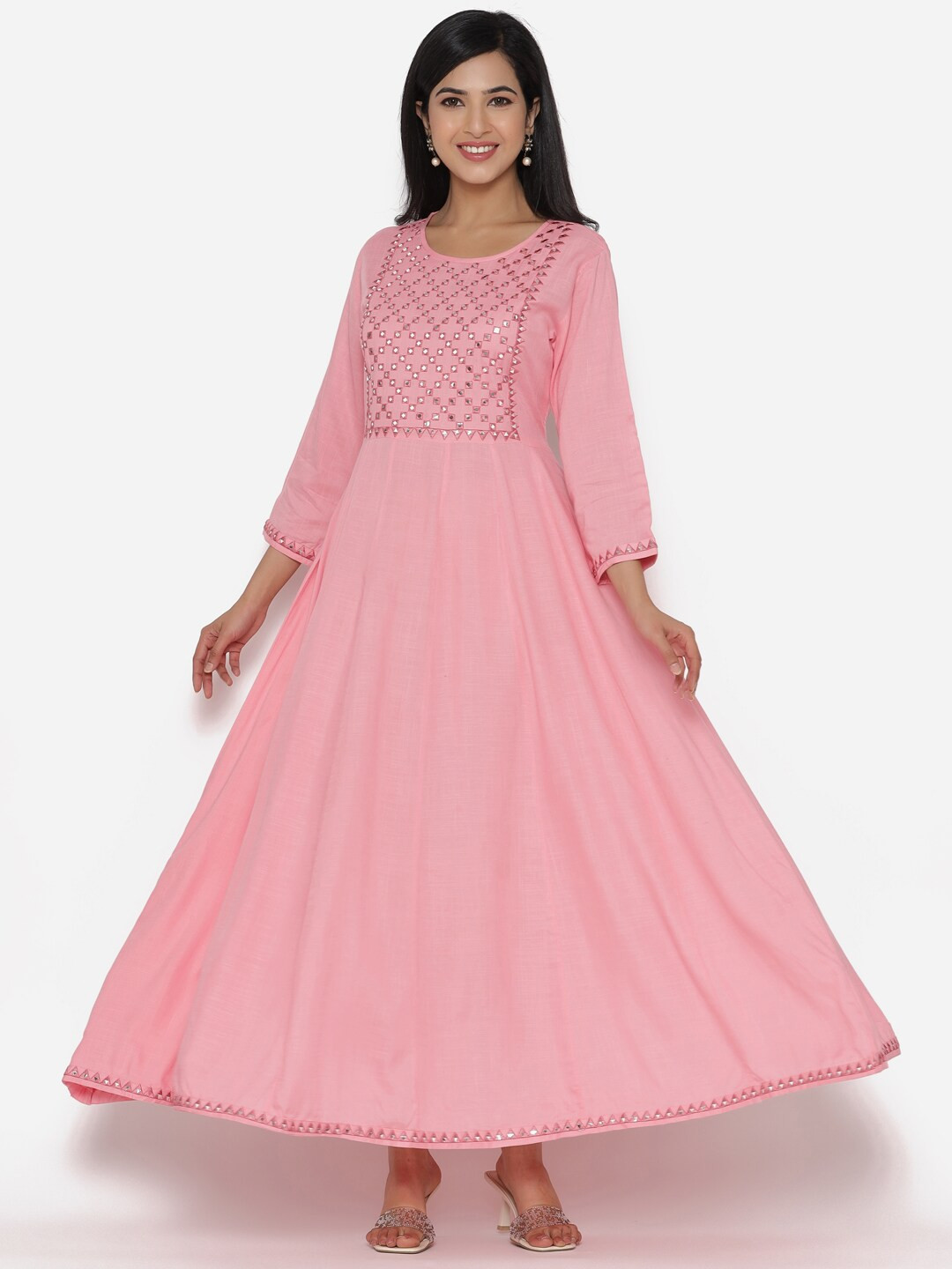 

ETHNIC STREET Pink Crepe Ethnic Maxi Dress