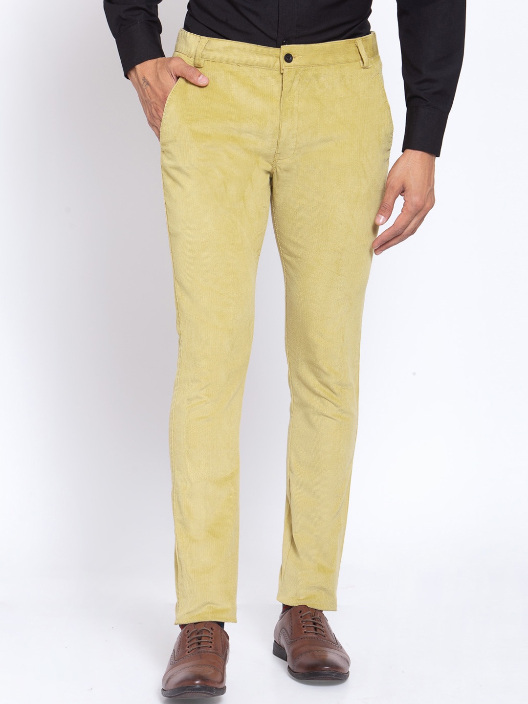 

KLOTTHE Men Yellow Tailored Slim Fit Easy Wash Chinos Trouser