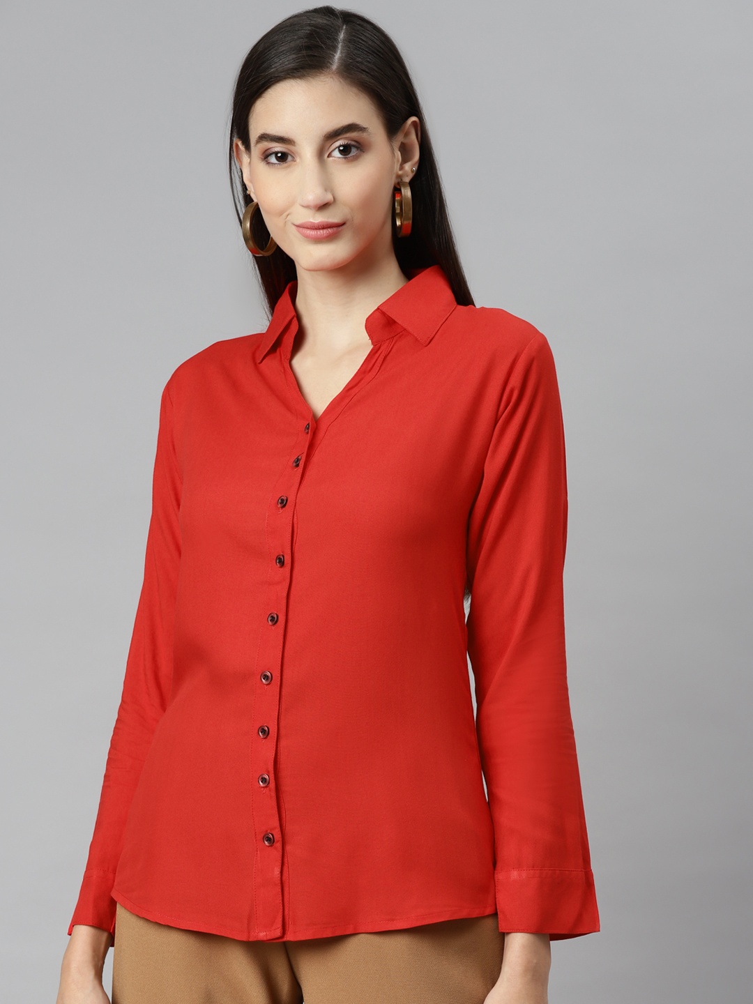 

Aarika Women Red Solid Pure Cotton Classic Casual Shirt