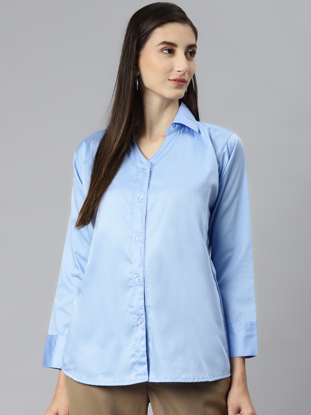 

Aarika Women Blue Solid Pure Cotton Classic Casual Shirt