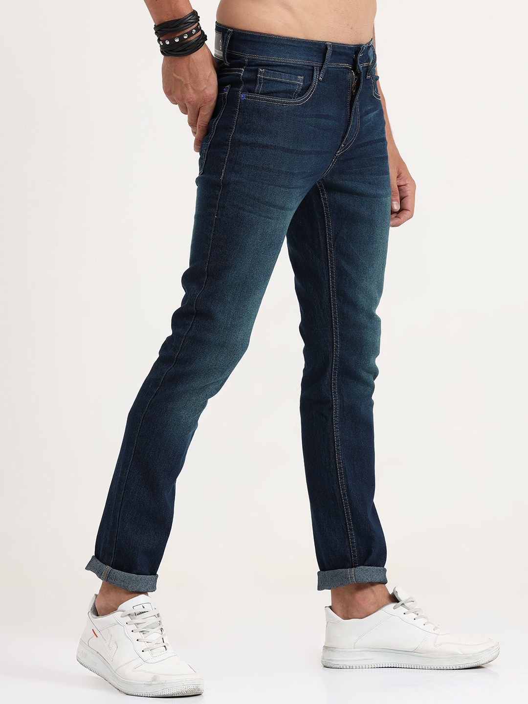 

Old Grey Men Slim Fit Heavy Fade Stretchable Jeans, Blue