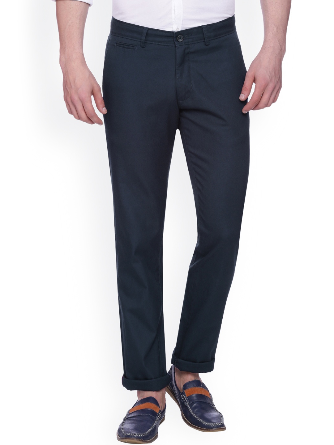 

Basics Navy Dobby Woven Tapered Fit Chinos, Navy blue