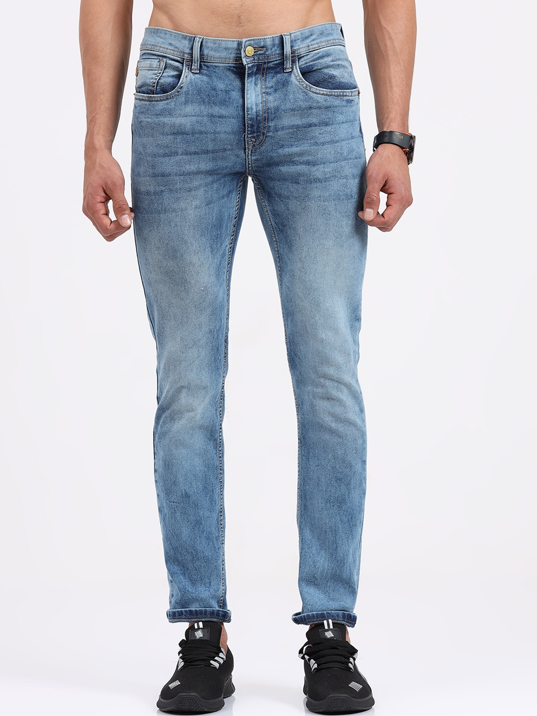 

Old Grey Men Slim Fit Heavy Fade Denim Stretchable Jeans, Blue