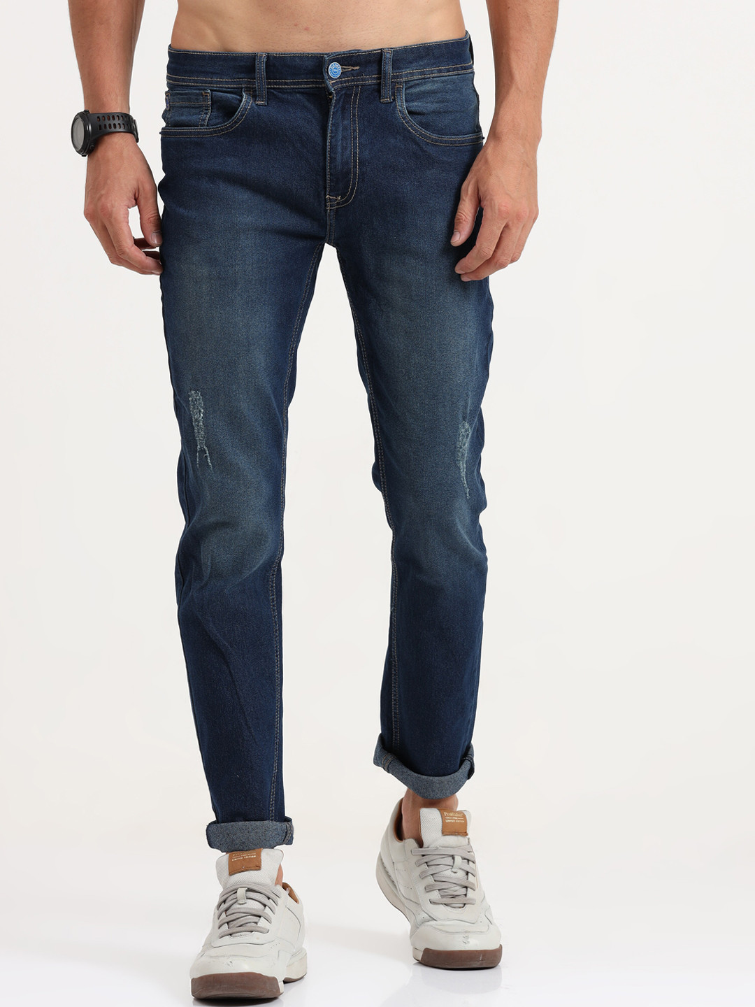 

Old Grey Men Slim Fit Low Distress Light Fade Stretchable Jeans, Blue