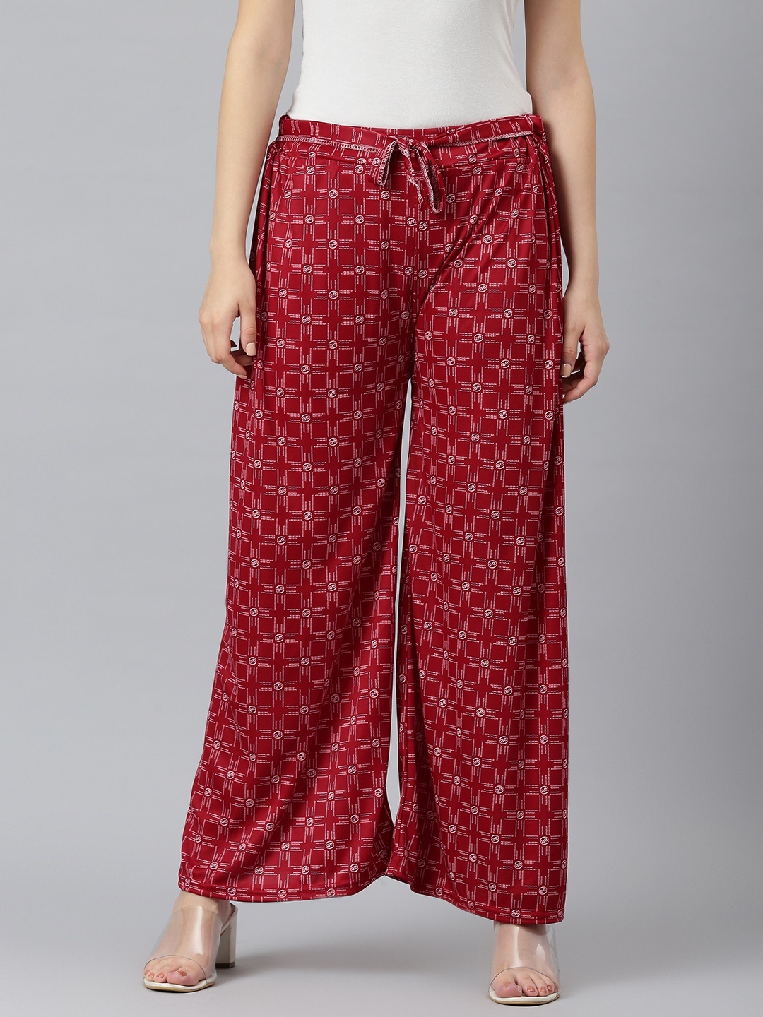 

Aarika Women Maroon & White Pure Cotton Geometric Print Flared Ethnic Palazzos