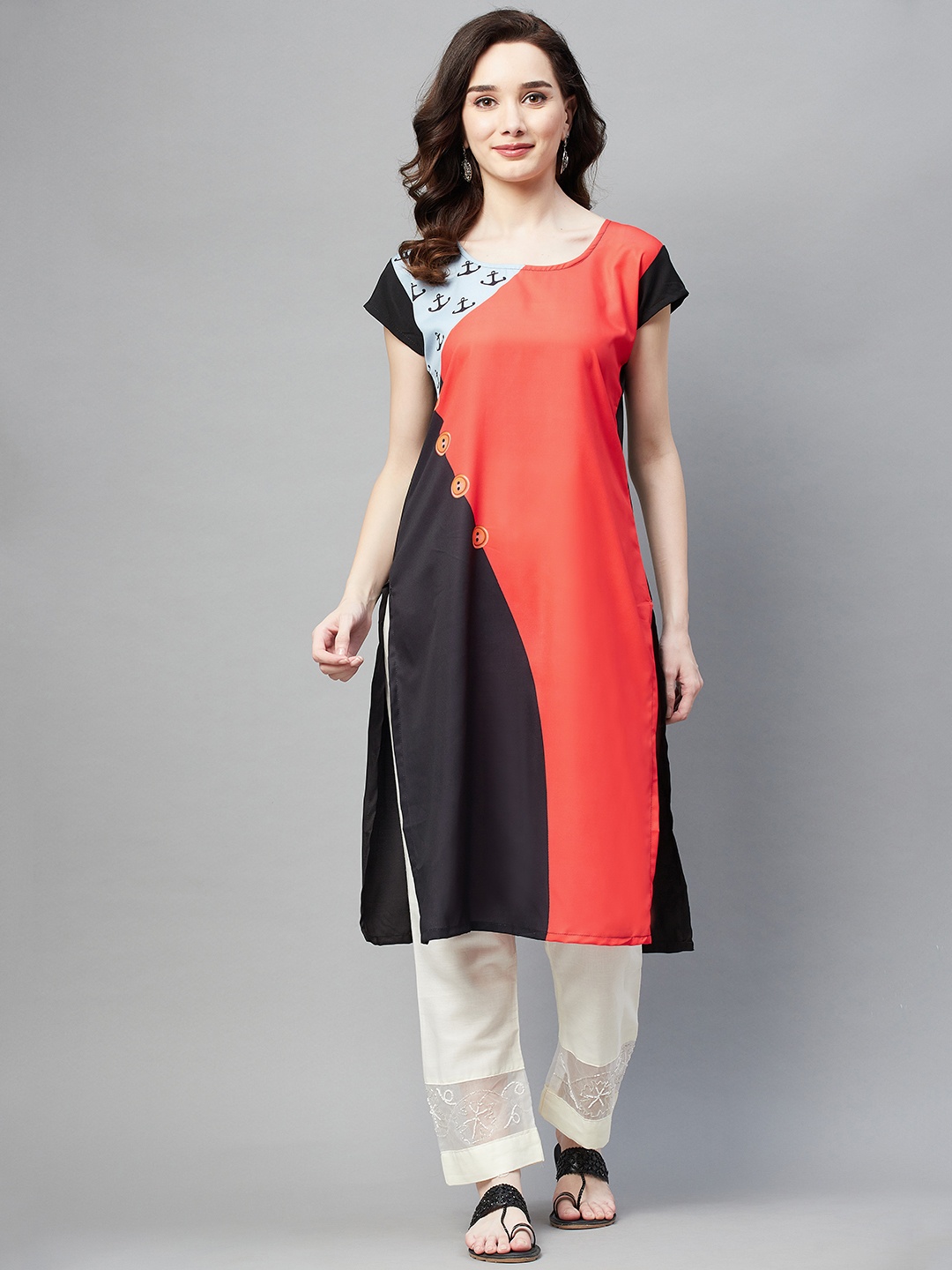 

Aarika Women Black & Red Colourblocked Kurta