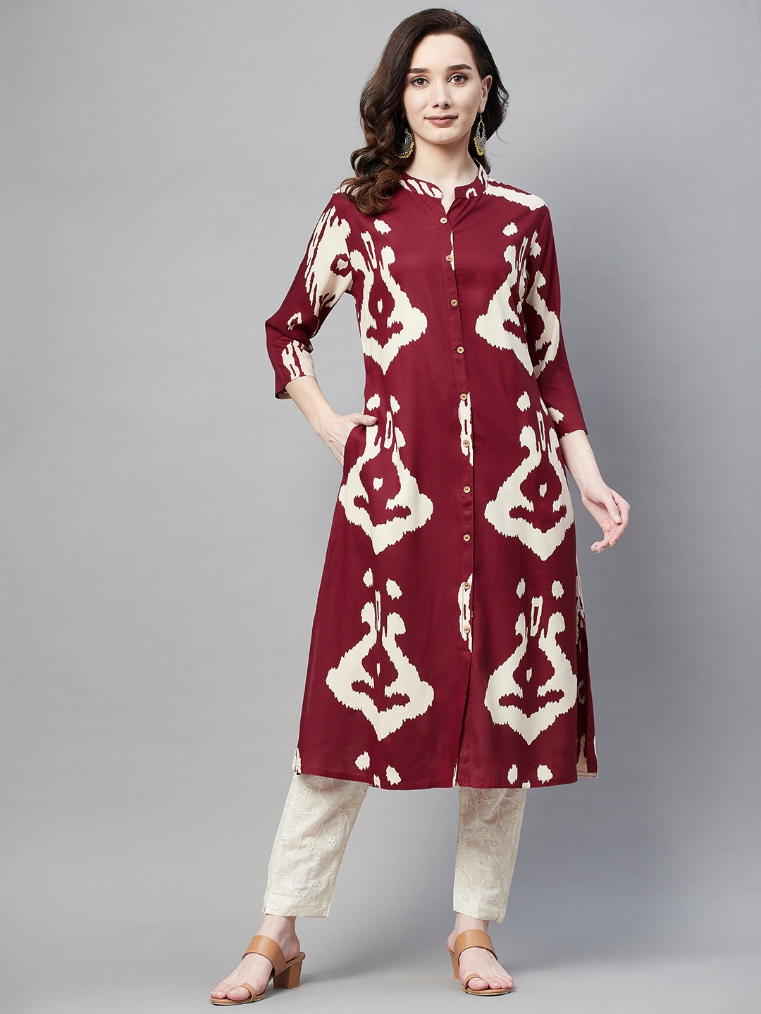 

Aarika Women Maroon & Off White Pure Cotton Ethnic Motifs Print Kurta