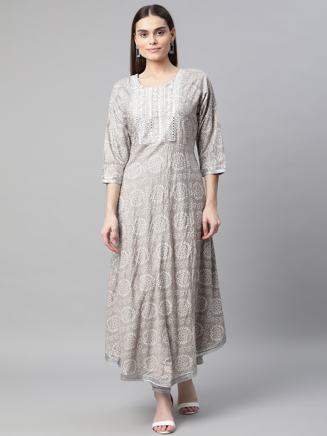 

Aarika Women Grey & White Bandhani Printed Kurta