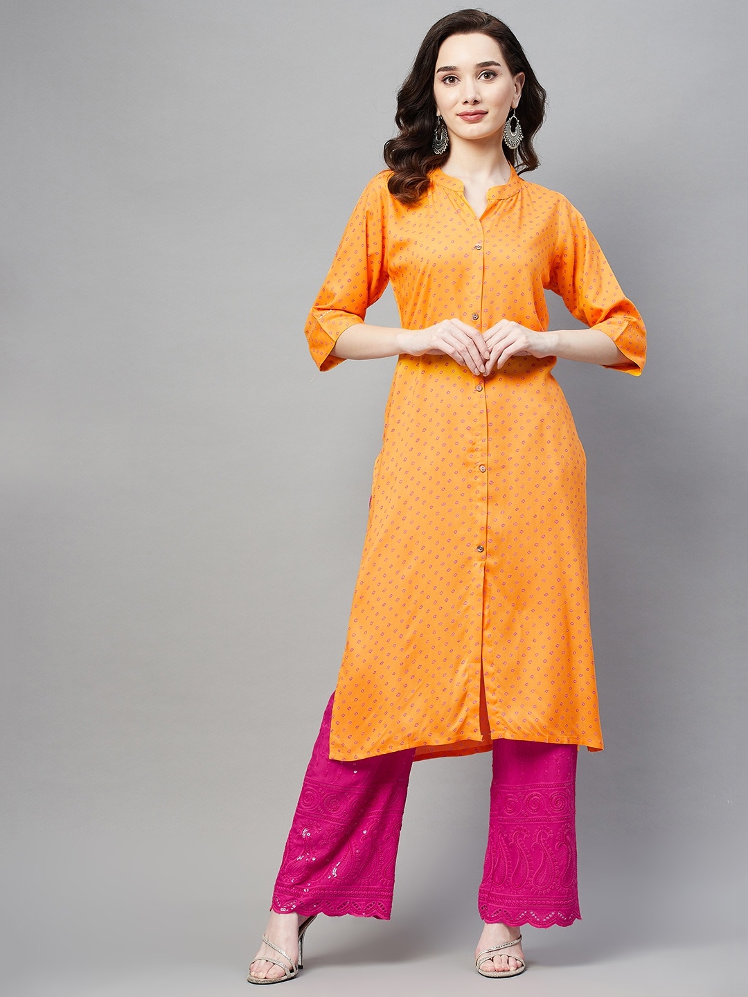 

Aarika Women Orange & Pink Ethnic Motifs Printed Kurta