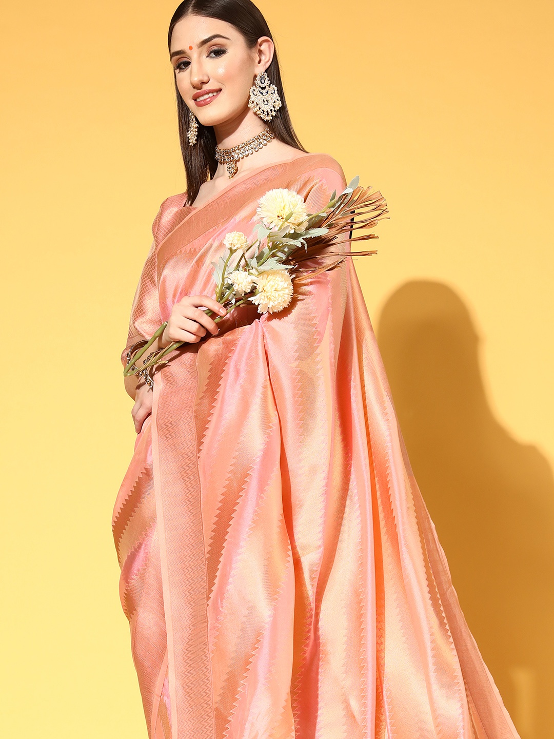 

Saree mall Pink Woven Design Organza Sarees