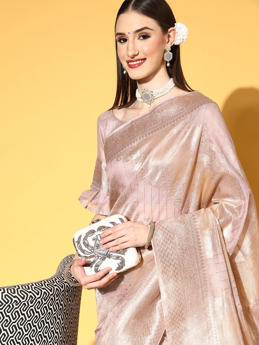 

Saree mall Purple & Golden Ethnic Motifs Silk Blend Sarees