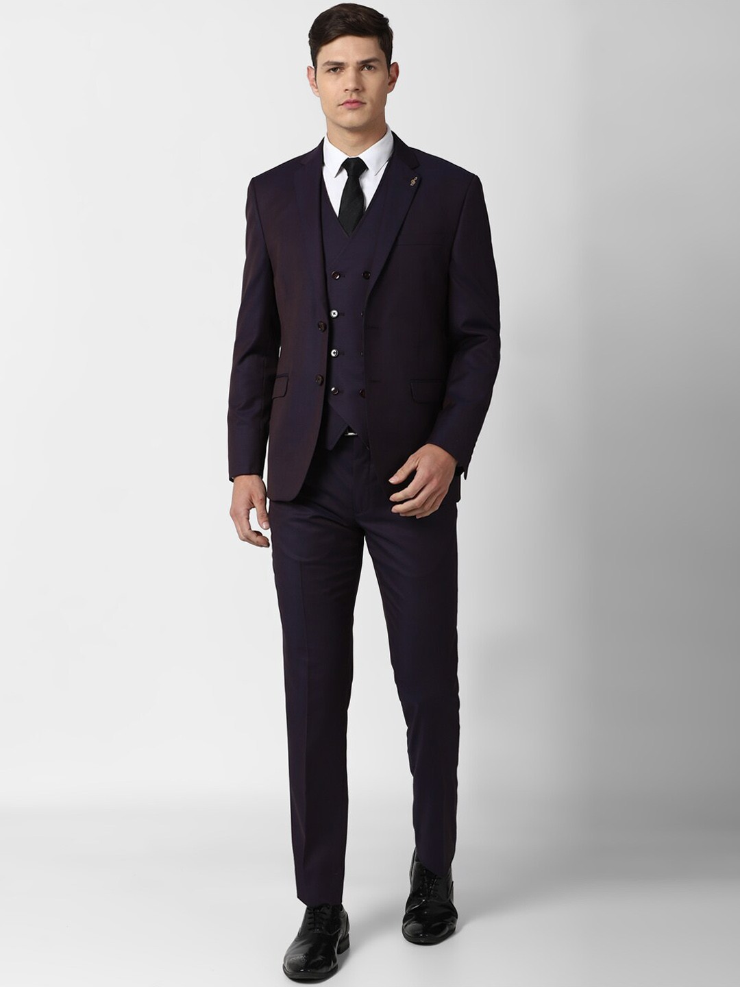 

Van Heusen Men Navy Blue & Purple Solid Slim-Fit Single-Breasted Three-Piece Formal Suit