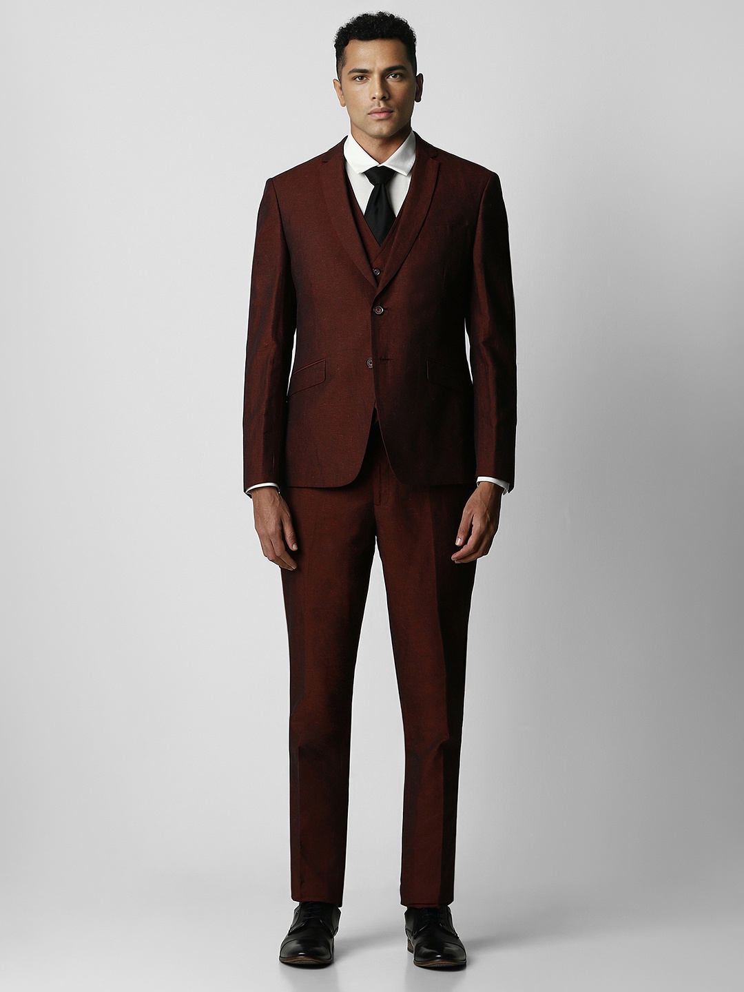 

V Dot Men Maroon Self-Design Slim-Fit Single-Breasted 3-Piece Formal Suit