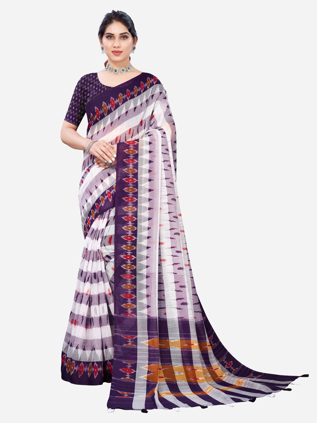 

Satrani White & Purple Printed Saree