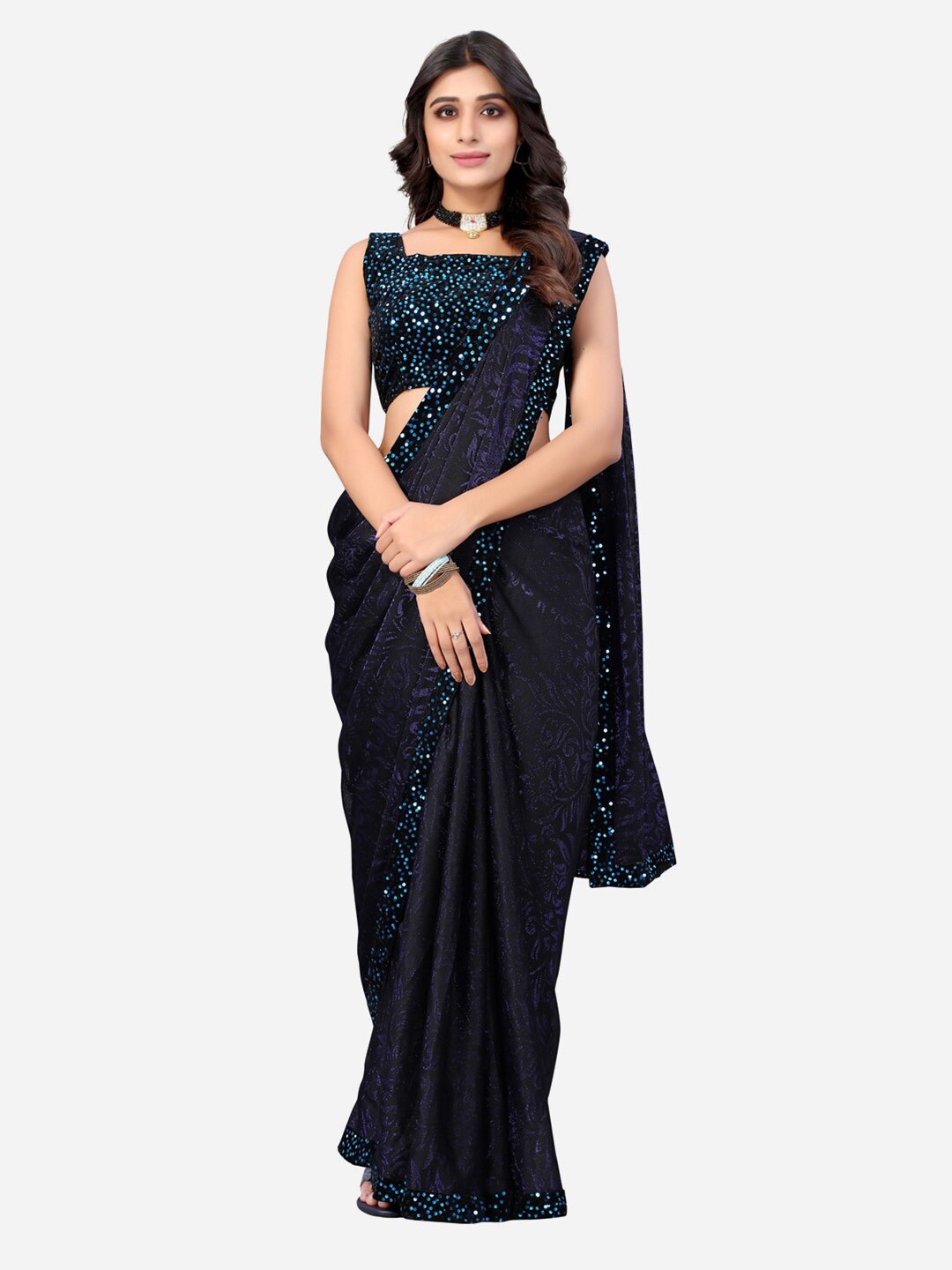 

Satrani Black Embellished Sequinned Art Silk Saree