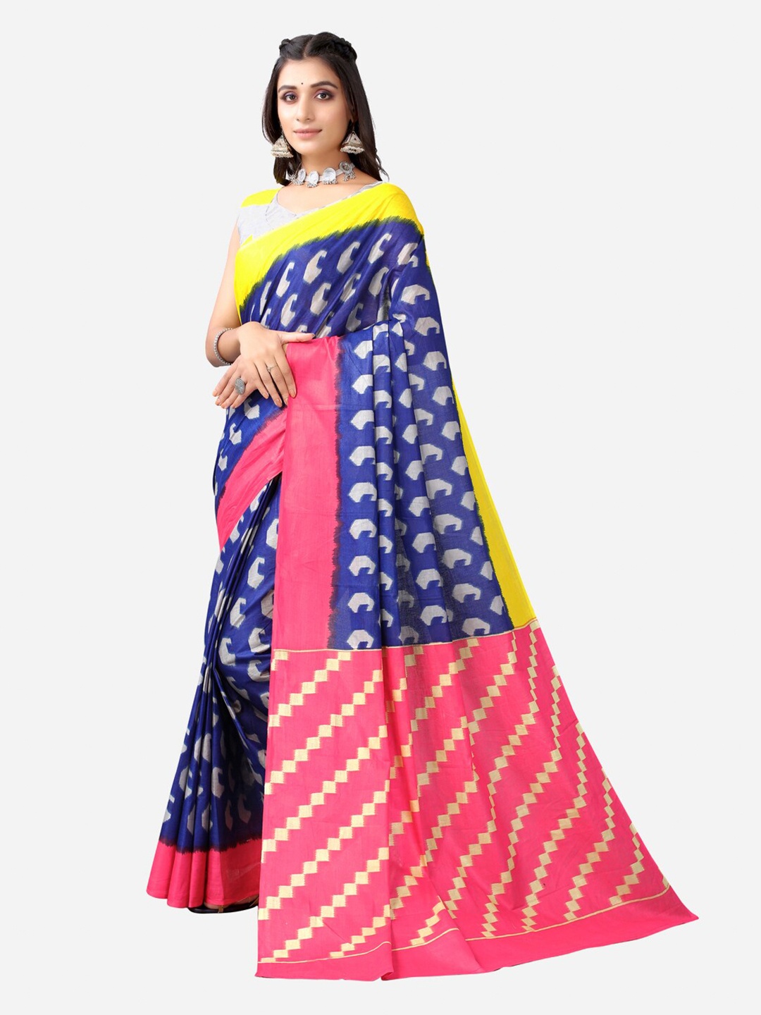 

Satrani Blue & Pink Printed Saree