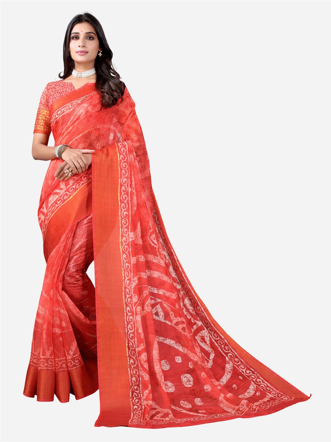 

Satrani Pink & Cream-Coloured Ethnic Motifs Saree