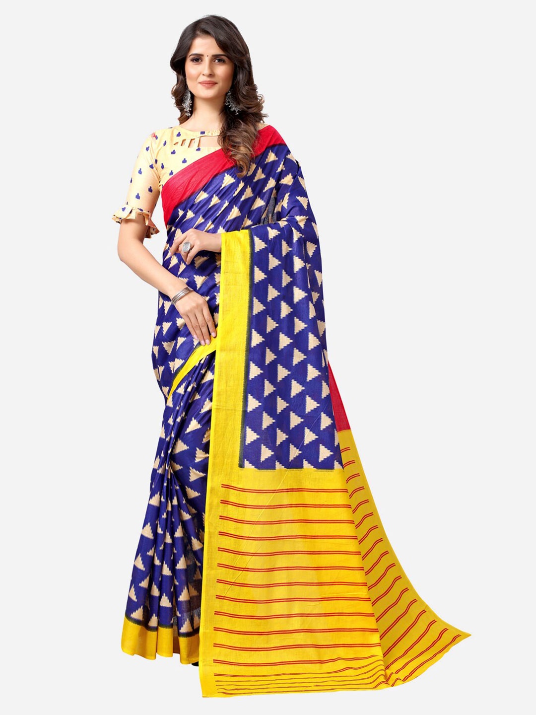 

Satrani Blue & Yellow Polycotton Saree