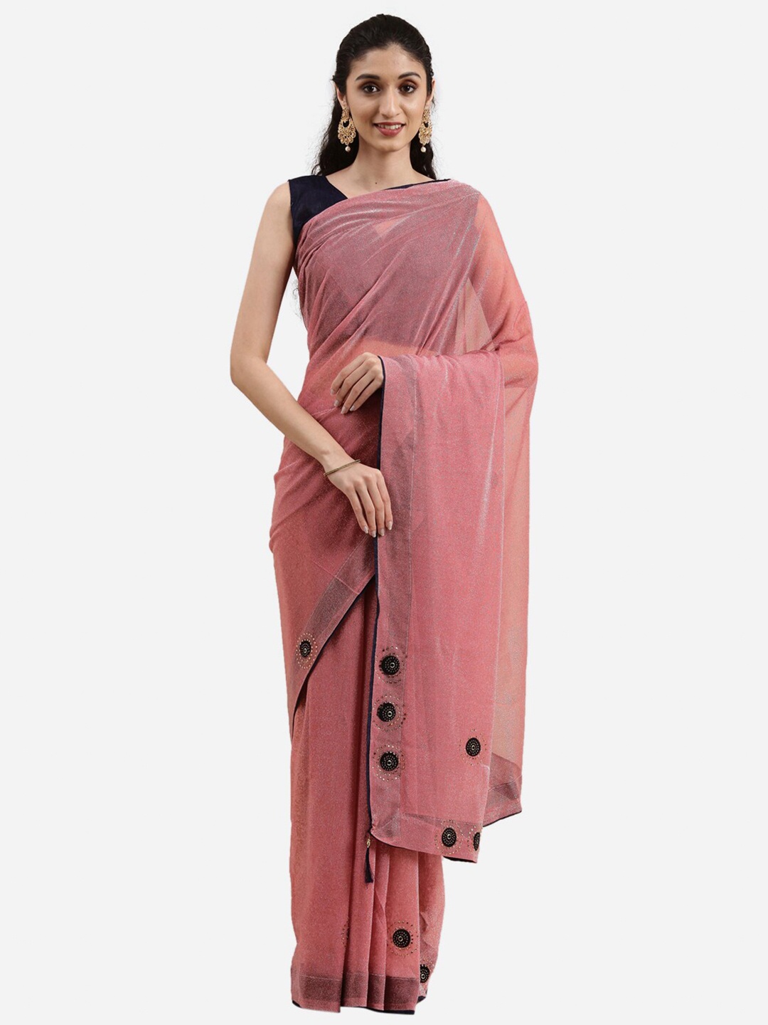

Satrani Pink & Blue Embellished Mukaish Art Silk Saree