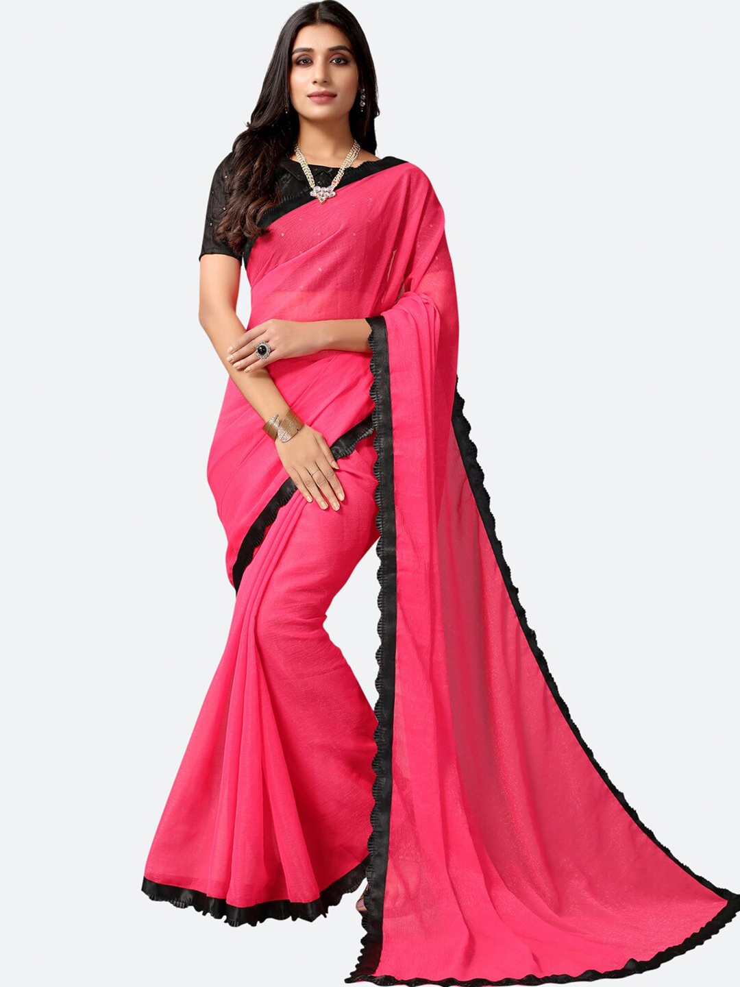 

Satrani Pink Embellished Saree