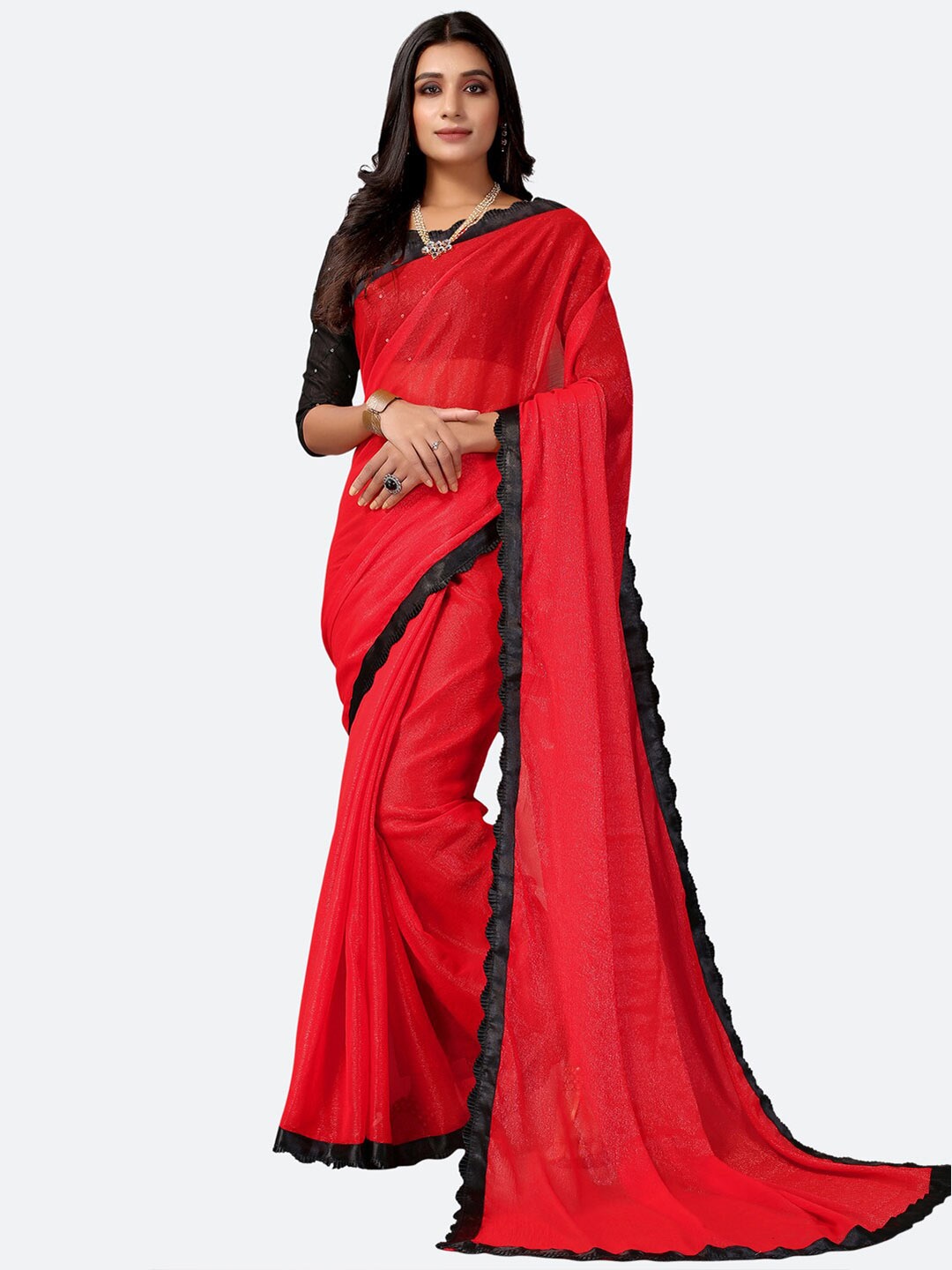 

Satrani Red Solid Saree