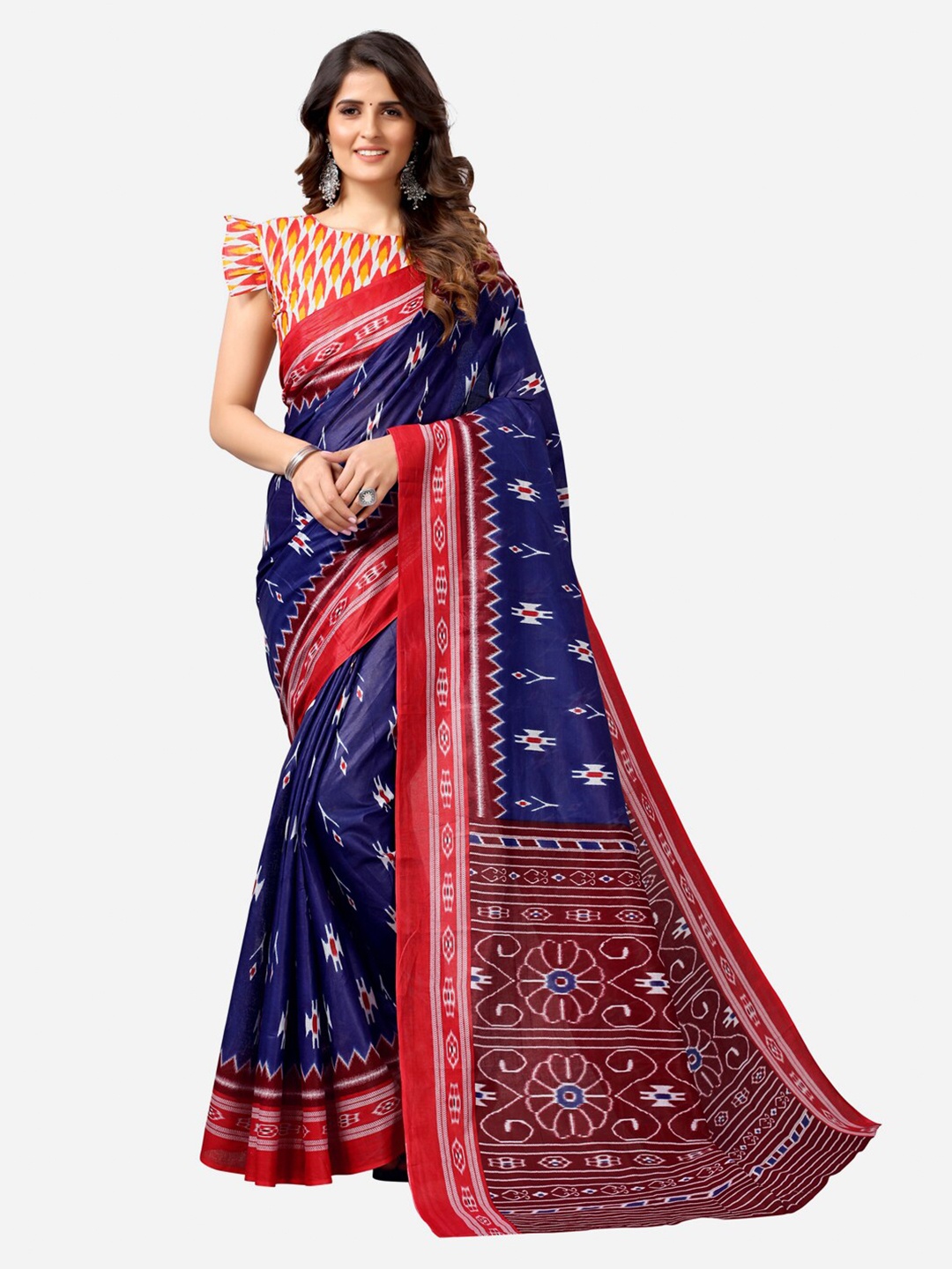 

Satrani Blue & Maroon Printed Saree