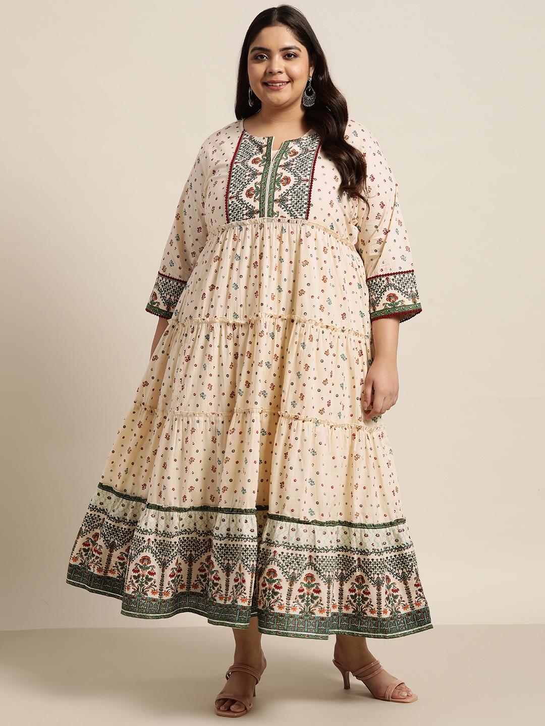 

Juniper Plus Size Women Off White Ethnic Motifs Ethnic Maxi Dress