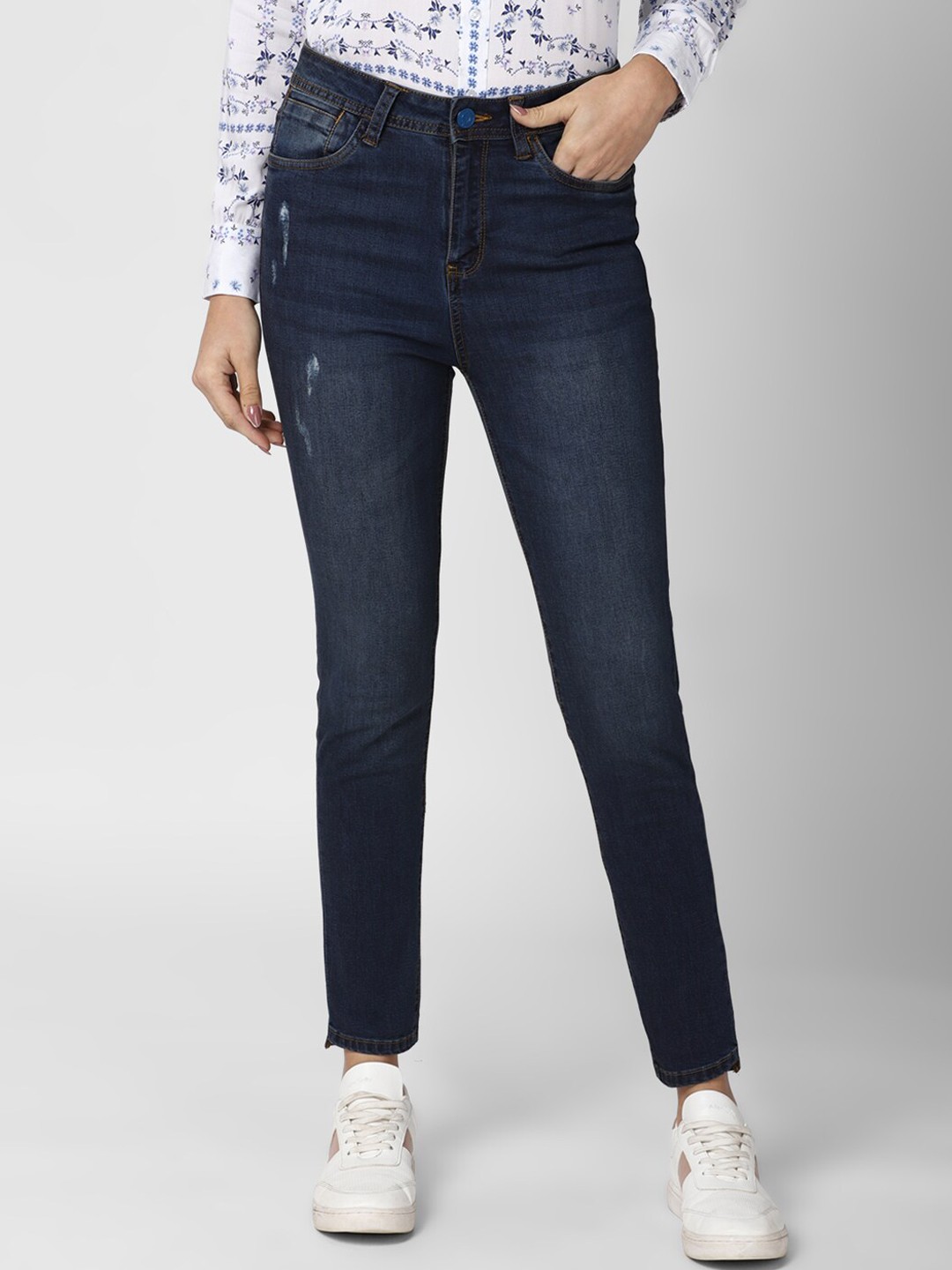 

Van Heusen Woman Women Navy Blue Skinny Fit Low Distress Light Fade Jeans