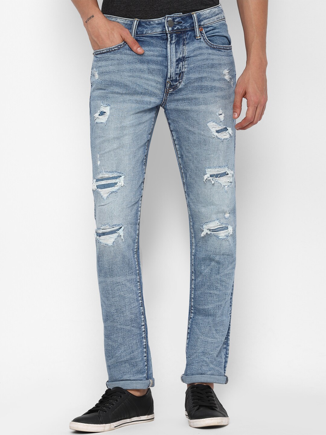 

AMERICAN EAGLE OUTFITTERS Men Blue Mildly Distressed Heavy Fade Jeans