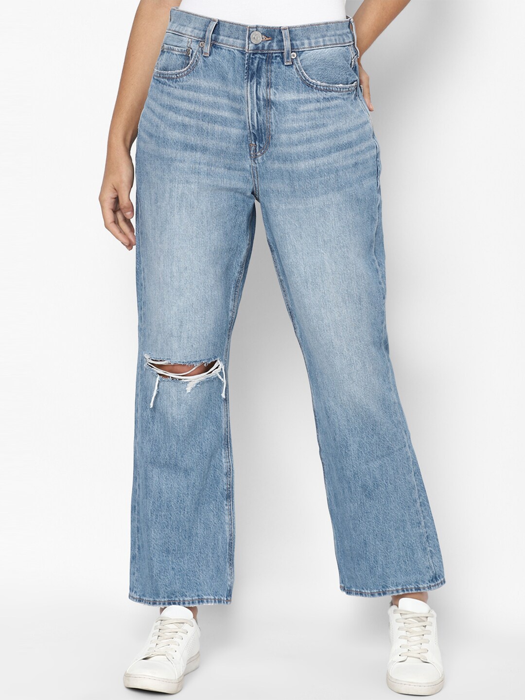 

AMERICAN EAGLE OUTFITTERS Women Blue Slash Knee Heavy Fade Cotton Jeans