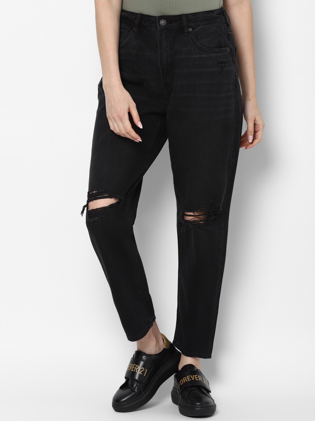 

AMERICAN EAGLE OUTFITTERS Women Black Slash Knee Cotton Jeans