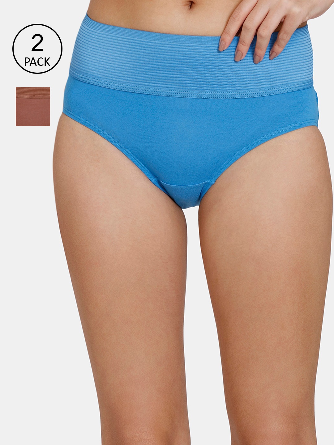 

Zivame Women Blue and Brown Pack Of 2 Solid Hipster Briefs