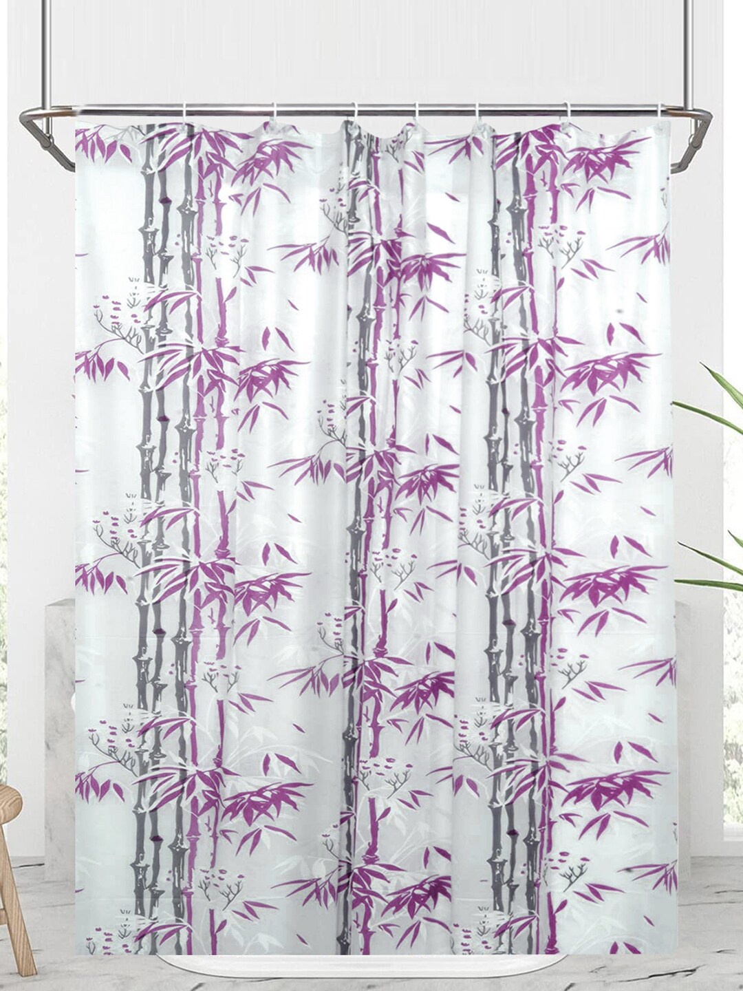 

Kuber Industries Grey & Purple Printed Stain Resistant Shower Curtain